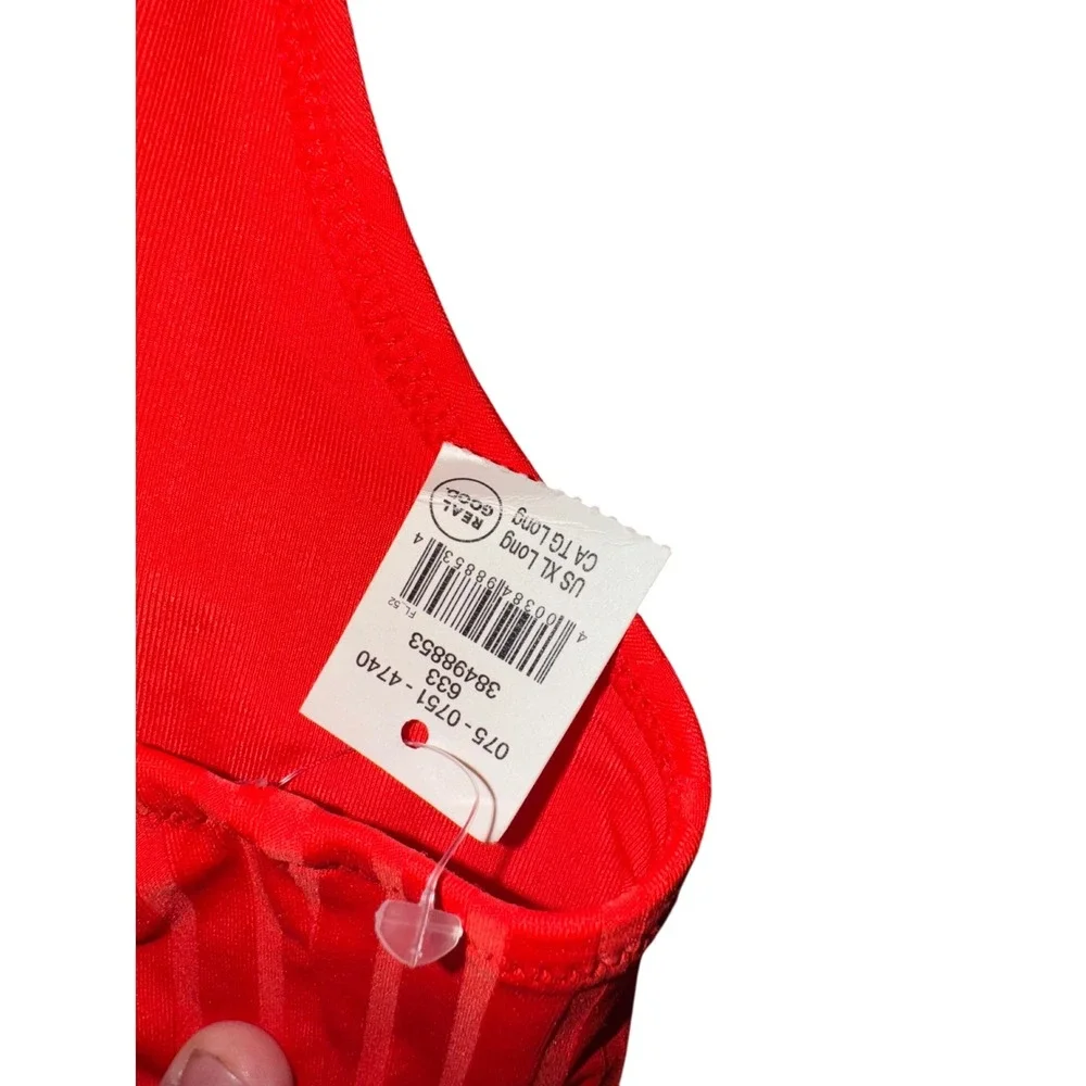 Aerie Red One‎ Piece Swimsuit Ring Cutout V Neck Halter Back Detail Size XL Long